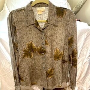Silk blouse - brown leaf print